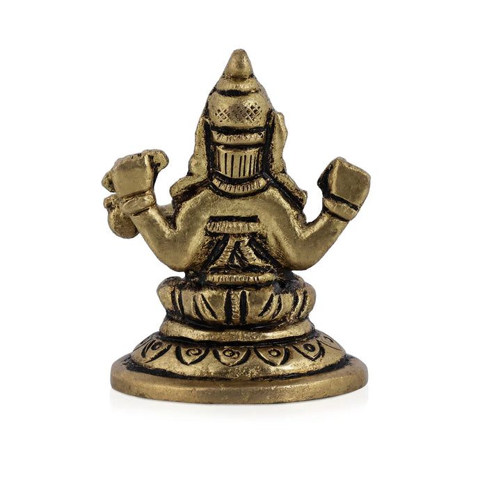 Saraswati Murti Sitting On Base - 1.5 X 1.25 Inches | Antique Brass Idol/ Saraswathy Idol For Home Pooja Décor - Brass Murties
