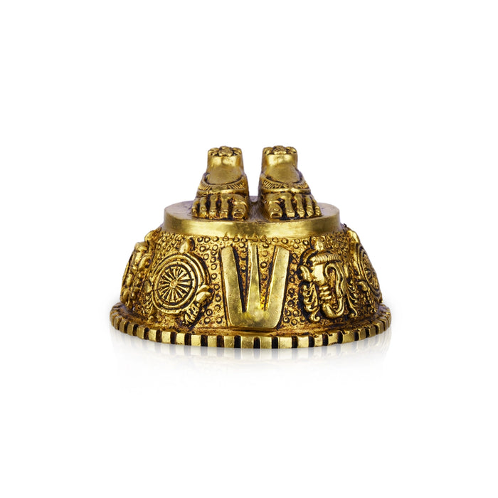 Vishnu Padham With Namam Shankh Chakra Design Base - 2 x 3 Inches | Brass Antique Polish Vishnu Paduka for Pooja - Pooja Box & Paduka