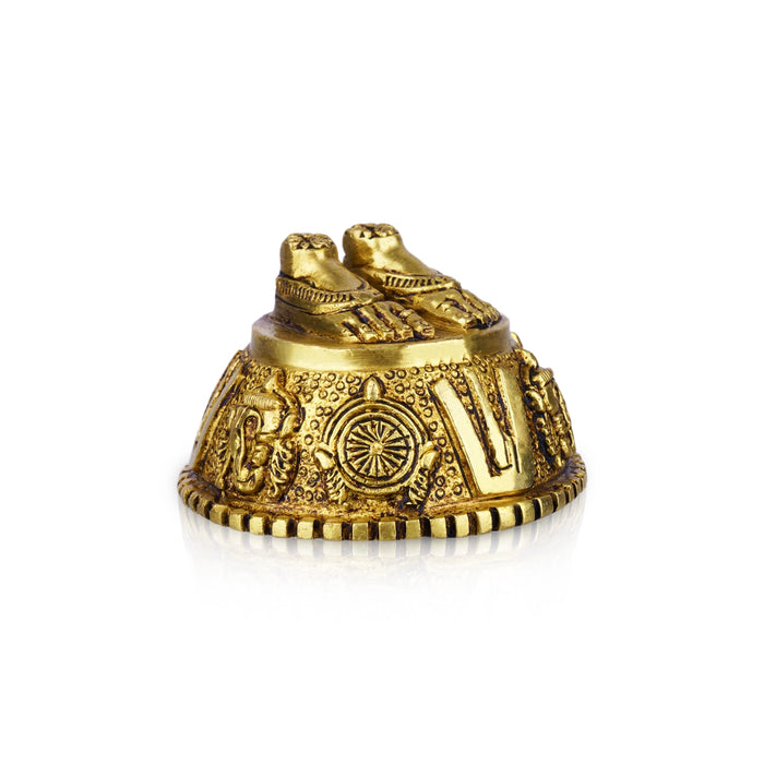 Vishnu Padham With Namam Shankh Chakra Design Base - 2 x 3 Inches | Brass Antique Polish Vishnu Paduka for Pooja - Pooja Box & Paduka