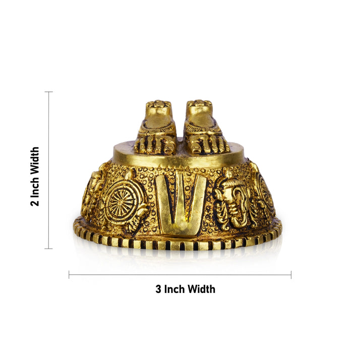 Vishnu Padham With Namam Shankh Chakra Design Base - 2 x 3 Inches | Brass Antique Polish Vishnu Paduka for Pooja - Pooja Box & Paduka
