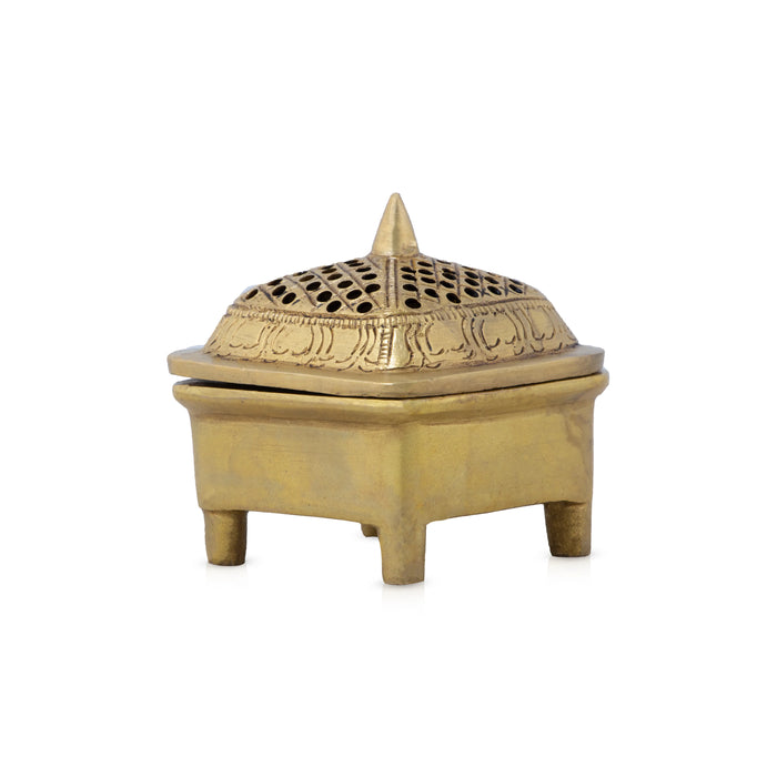 Sambrani Stand - 3 x 2.5 Inches | Brass Dhoop Stand with Cap/ Dhoopakal for Pooja/ 445 Gms Approx - Sambrani Stand