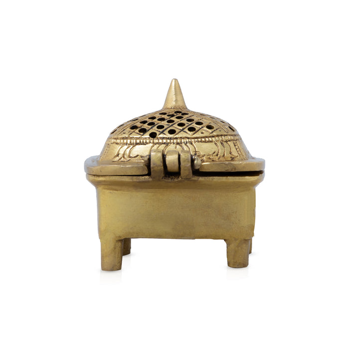 Sambrani Stand - 3 x 2.5 Inches | Brass Dhoop Stand with Cap/ Dhoopakal for Pooja/ 445 Gms Approx - Sambrani Stand