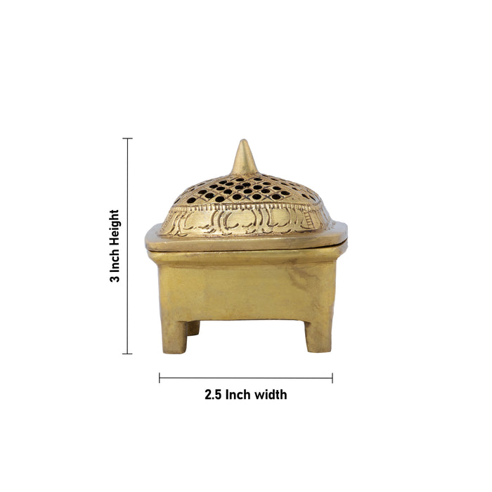 Sambrani Stand - 3 x 2.5 Inches | Brass Dhoop Stand with Cap/ Dhoopakal for Pooja/ 445 Gms Approx - Sambrani Stand