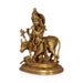 Krishna With Cow Standing Murti - 12 x 9 Inches | Antique Brass Idol / Cow Krishna Statue for Pooja - Brass Murties