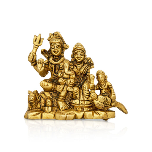 Shiv Family Murti - 3 x 3.25 Inches | Antique Brass Idol/ Sitting Shiva Family Statue for Pooja/ 320 Gms Approx - Brass Murties