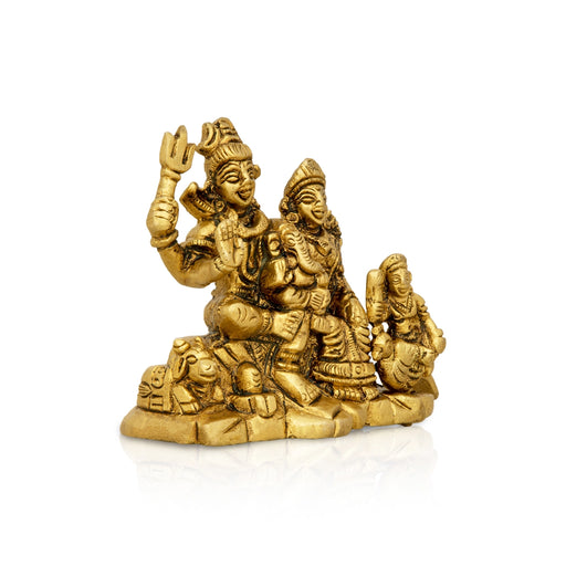 Shiv Family Murti - 3 x 3.25 Inches | Antique Brass Idol/ Sitting Shiva Family Statue for Pooja/ 320 Gms Approx - Brass Murties