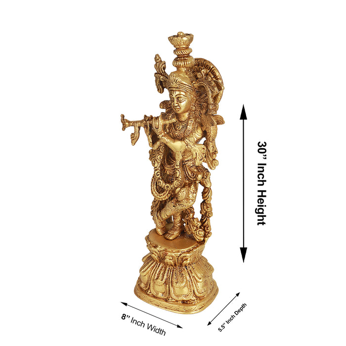 Krishnan Statue  - 30 x 8 Inches |  Brass Idol/ Krishna Idol/ Lord Krishna Standing/ Krishna Murti for Pooja - Brass Murties