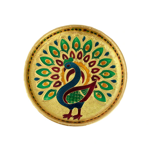 Stainless Steel Plate - 7 Inches | Meenakari Design Plate/ Pooja Plate for Home/ 140 Gms Approx - Pooja Plate & Tray