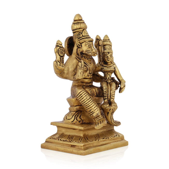 Narasimha Lakshmi Sitting On Base Murti - 4.5 x 3 Inches | Antique Brass Idol / Narasimha Laxmi Statue For Pooja