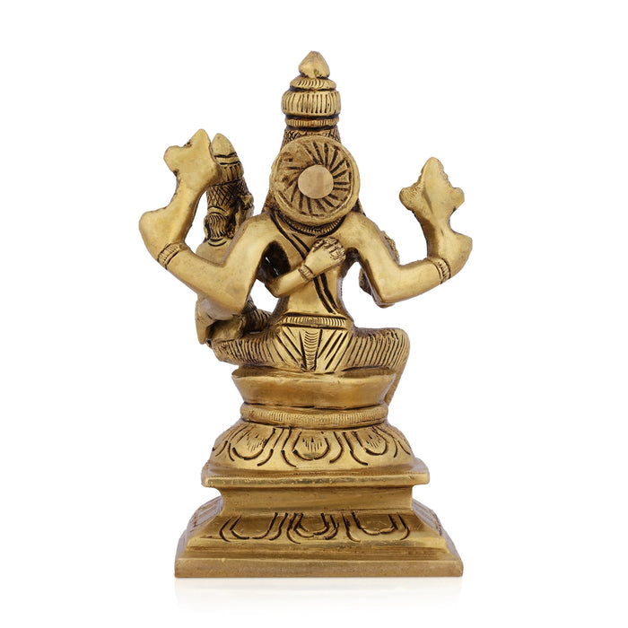 Narasimha Lakshmi Sitting On Base Murti - 4.5 x 3 Inches | Antique Brass Idol / Narasimha Laxmi Statue For Pooja