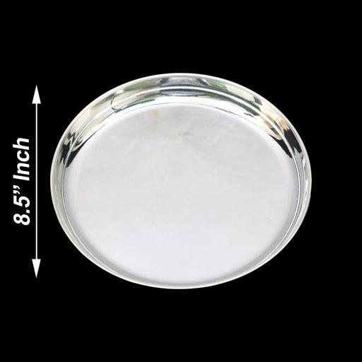 Pooja Plate - 8.5 inches | Serving plate / white Metal / Thali Plate/ Pooja Plate for Home - Pooja Plate & Tray