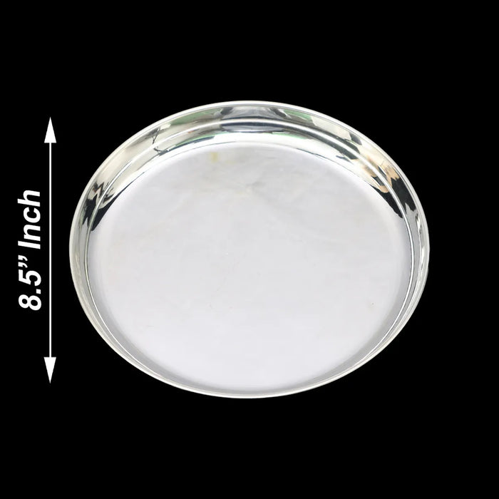Pooja Plate - 8.5 inches | Serving plate / white Metal / Thali Plate/ Pooja Plate for Home - Pooja Plate & Tray