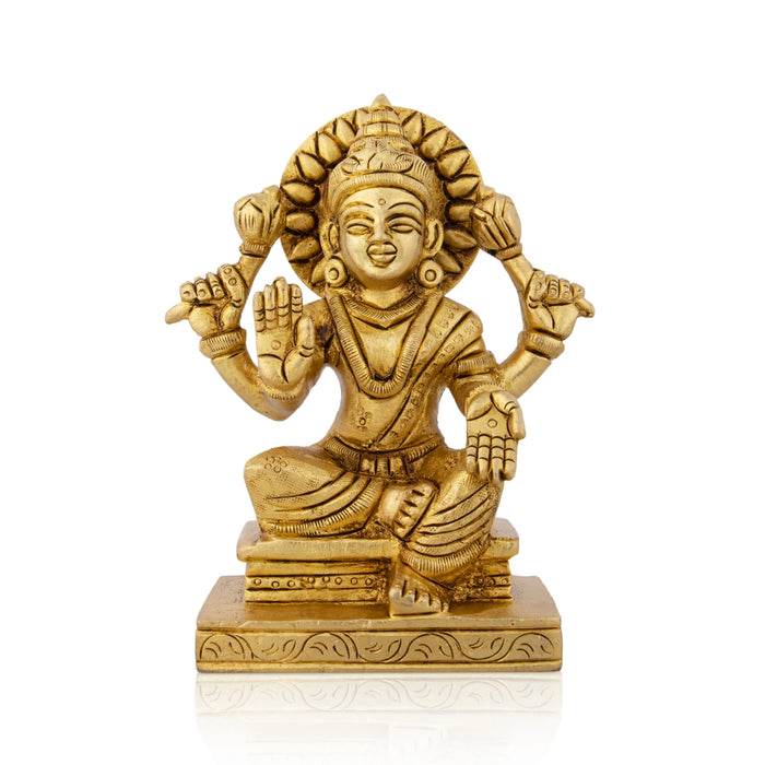 Lakshmi Idol Sitting On Chowki - 4.5 x 3.75 Inches | Antique Brass Idol/ Laxmi Idol for Pooja/ 935 Gms Approx