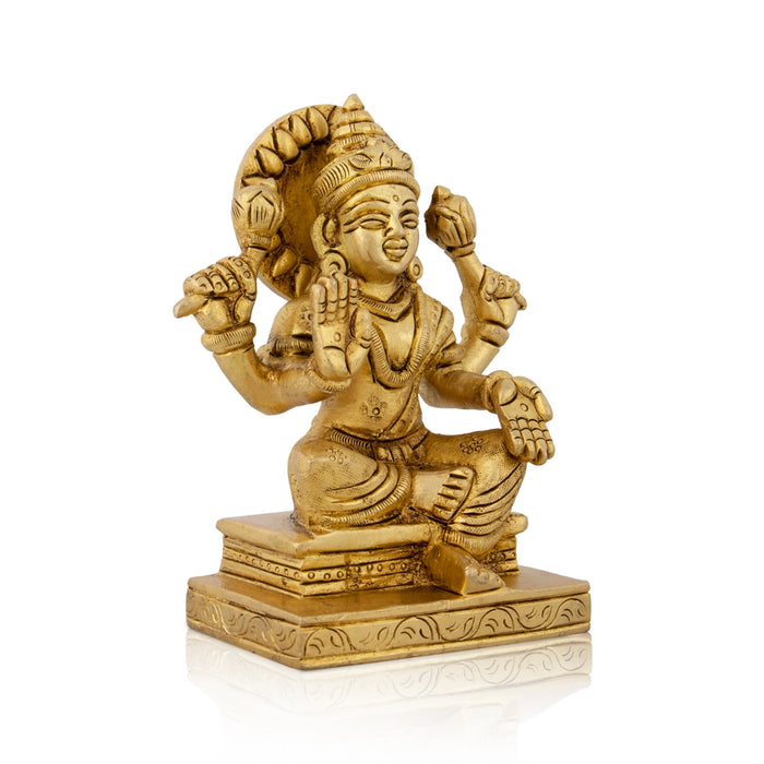 Lakshmi Idol Sitting On Chowki - 4.5 x 3.75 Inches | Antique Brass Idol/ Laxmi Idol for Pooja/ 935 Gms Approx