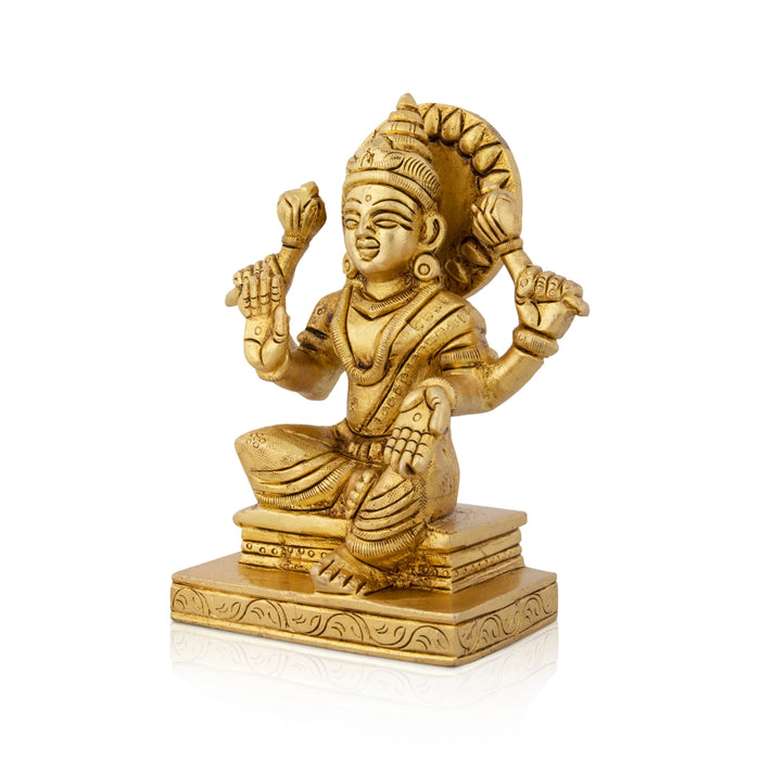 Lakshmi Idol Sitting On Chowki - 4.5 x 3.75 Inches | Antique Brass Idol/ Laxmi Idol for Pooja/ 935 Gms Approx