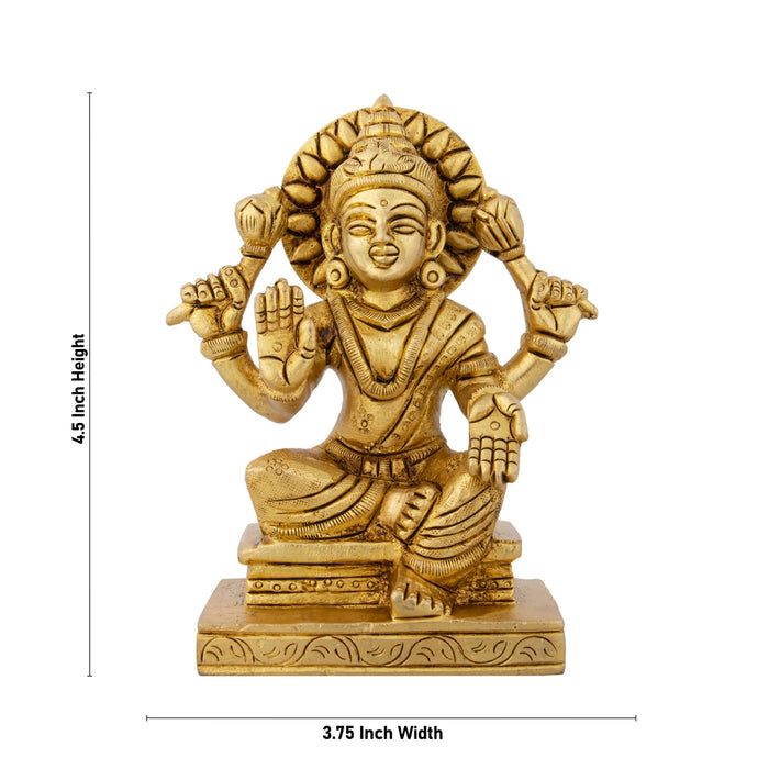 Lakshmi Idol Sitting On Chowki - 4.5 x 3.75 Inches | Antique Brass Idol/ Laxmi Idol for Pooja/ 935 Gms Approx