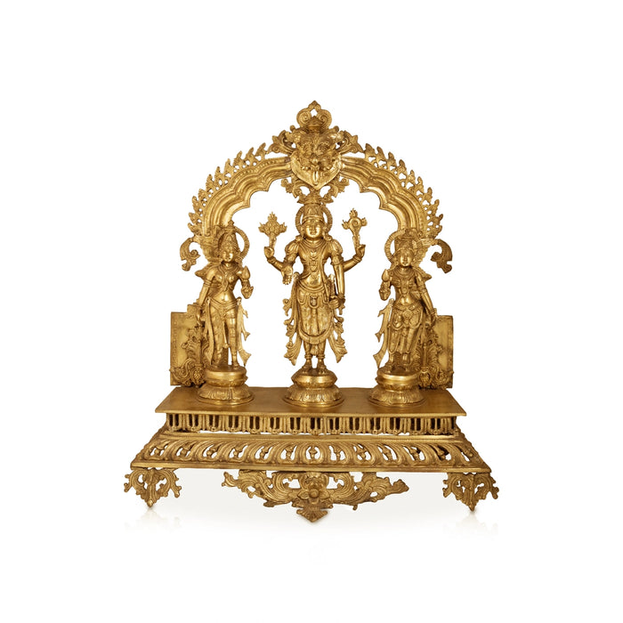 Perumal Sridevi Bhudevi Idol Set - 23 x 19 Inches | Brass Statue / Balaji Murti With Sridevi Bhudevi for Pooja - Brass Murties