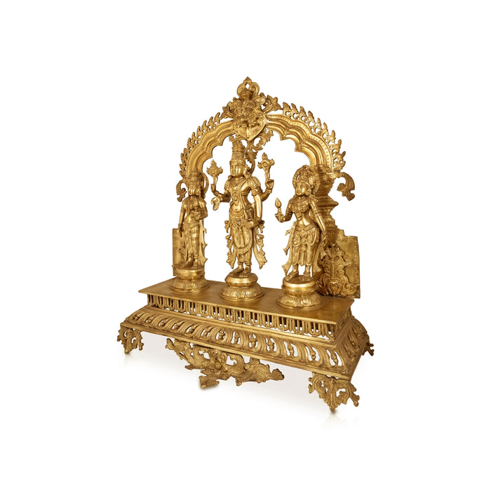 Perumal Sridevi Bhudevi Idol Set - 23 x 19 Inches | Brass Statue / Balaji Murti With Sridevi Bhudevi for Pooja - Brass Murties