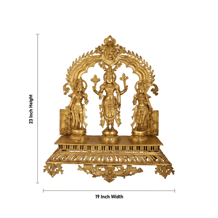 Perumal Sridevi Bhudevi Idol Set - 23 x 19 Inches | Brass Statue / Balaji Murti With Sridevi Bhudevi for Pooja - Brass Murties