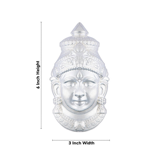 Varalakshmi Ammavari Face - 6 x 3 Inches | White Metal Lakshmi Face/ Amman Face for Deity/ 75 Gms Approx - Head & Face Accessories
