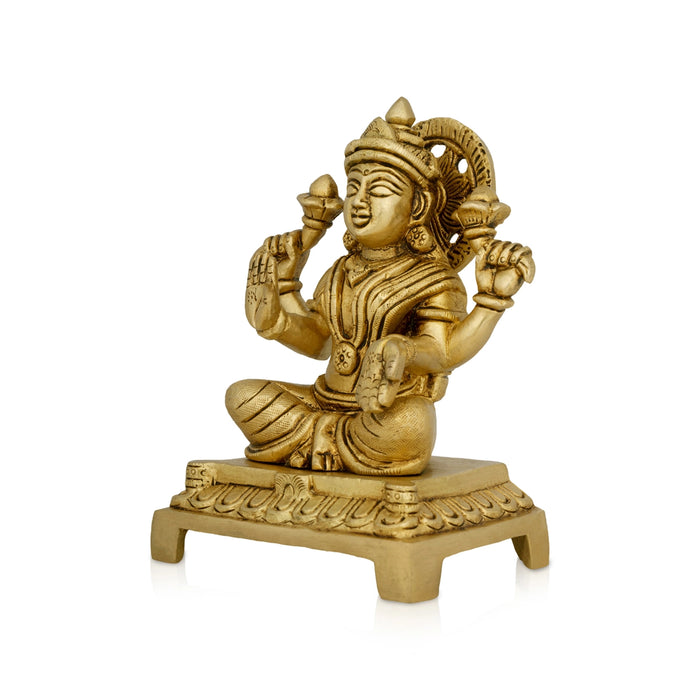 Lakshmi Idol Sitting On Chowki - 6 x 4 Inches | Laxmi Idol/ Antique Brass Idol/ Laxmi Murti for Pooja - Brass Murties