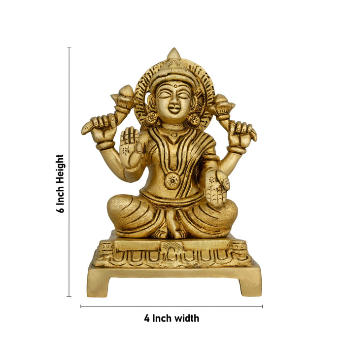 Lakshmi Idol Sitting On Chowki - 6 x 4 Inches | Laxmi Idol/ Antique Brass Idol/ Laxmi Murti for Pooja - Brass Murties