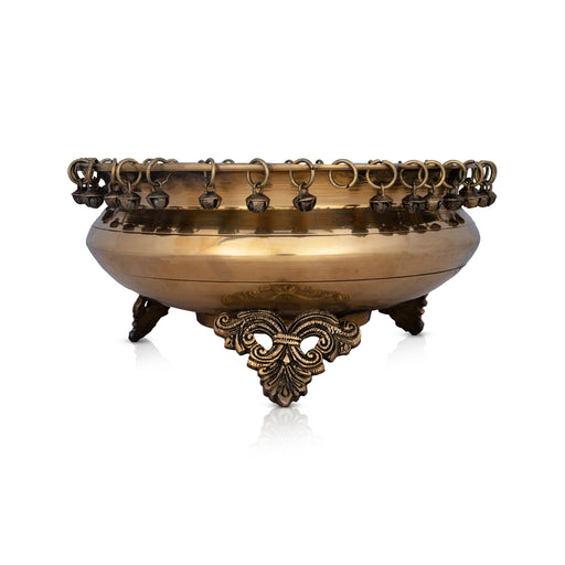 Brass Urli With Leg - 6 x 12 Inches | Ghungroo Uruli/ Brass Flower Pot for Pooja/ 6.280 Kgs Approx - Uruli & Flower Pot