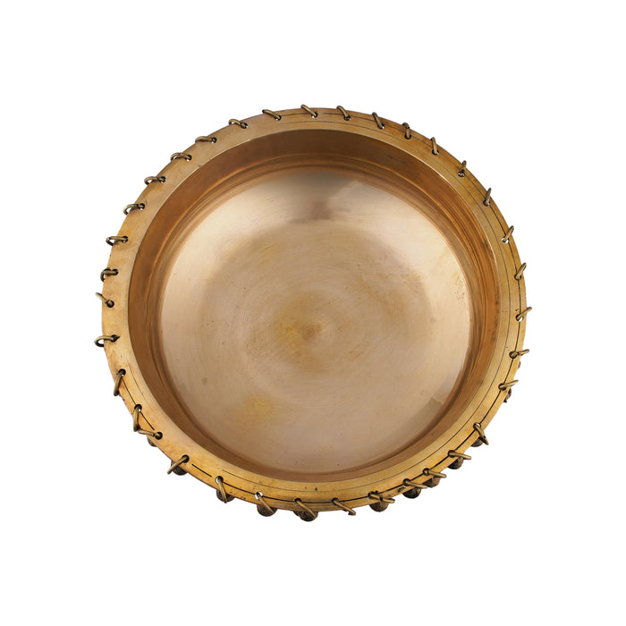 Brass Urli With Leg - 6 x 12 Inches | Ghungroo Uruli/ Brass Flower Pot for Pooja/ 6.280 Kgs Approx - Uruli & Flower Pot