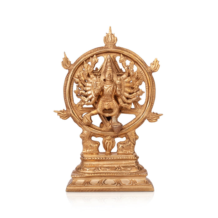 Chakkarathazhvar Statue - 6.5 x 4.5 Inches | Panchaloham Idol/ Sudarshana Azhwar Murti For Pooja