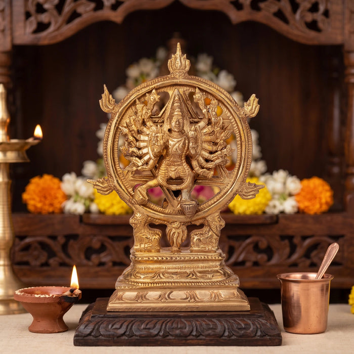 Chakkarathazhvar Statue - 6.5 x 4.5 Inches | Panchaloham Idol/ Sudarshana Azhwar Murti For Pooja