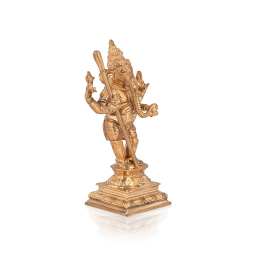Ganesha standing On Base Murti - 8 x 3 Inches | Panchaloham Statue / Vinayagar Sculpture For Home Decor - Panchaloha Murties