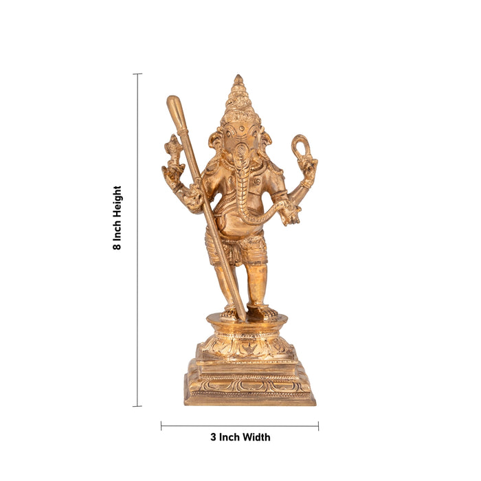 Ganesha standing On Base Murti - 8 x 3 Inches | Panchaloham Statue / Vinayagar Sculpture For Home Decor - Panchaloha Murties