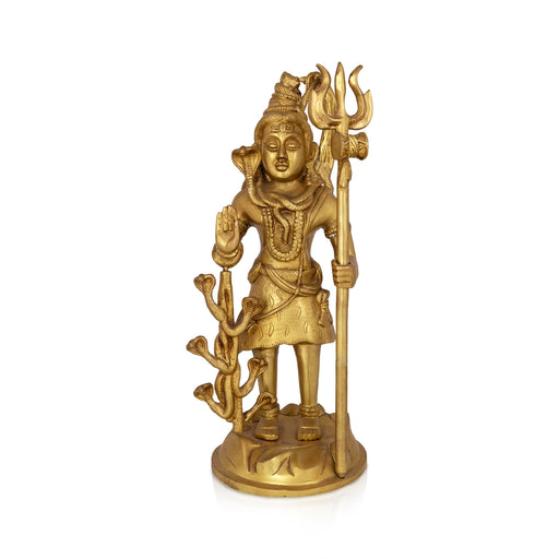 Shivan Standing on base Murti - 17 x 7 Inches | Antique Brass Idol / Shiva Lingam Statue / Shivling For Pooja - Brass Murties
