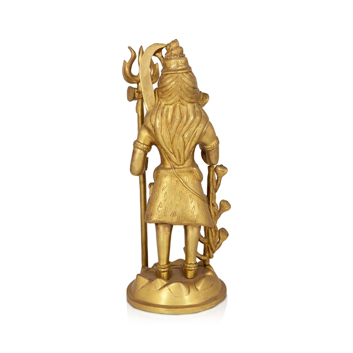 Shivan Standing on base Murti - 17 x 7 Inches | Antique Brass Idol / Shiva Lingam Statue / Shivling For Pooja - Brass Murties