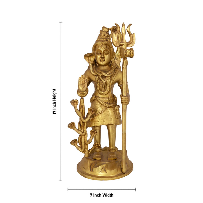 Shivan Standing on base Murti - 17 x 7 Inches | Antique Brass Idol / Shiva Lingam Statue / Shivling For Pooja - Brass Murties