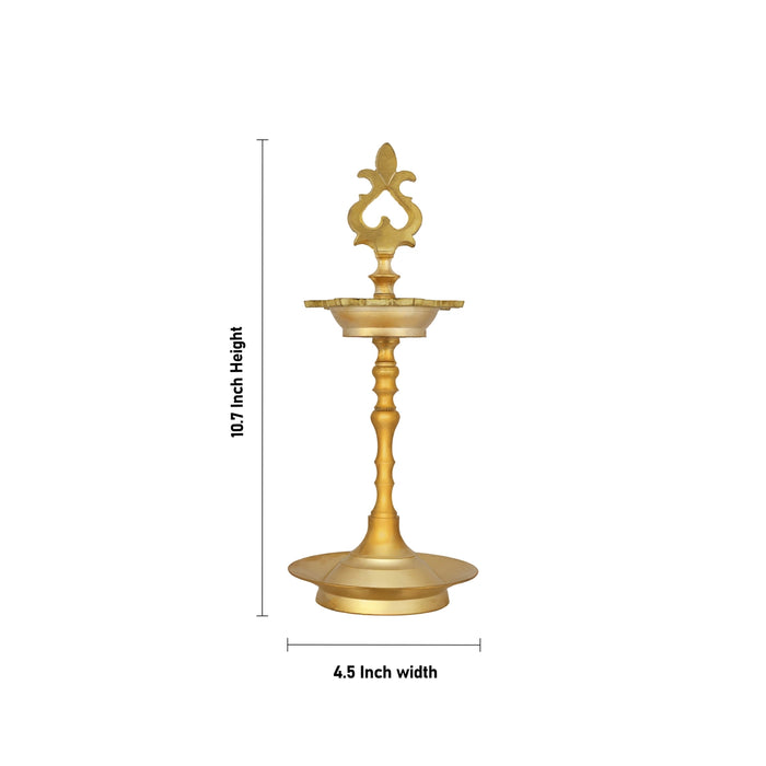 Brass Lamp - 10.7 x 4.5 Inches | Karaikudi Pirai Design Kuthu Vilakku/ 7 Face Deepam/ Brass Vilakku for Pooja