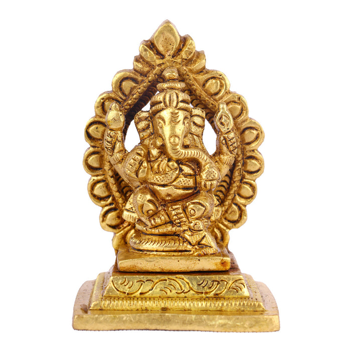 Ganesh with Arch Murti - 2.5 Inches | Antique Brass Statue/ Vinayagar Statue/ Ganesha Idol for Pooja - Brass Murties