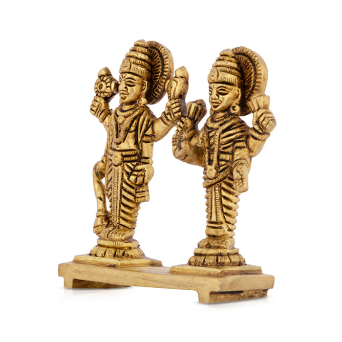 Laxmi Vishnu Murti - 3 x 2.5 Inches | Antique Brass Statue/ Vishnu Lakshmi Idol for Pooja/ 200 Gms Approx - Brass Murties