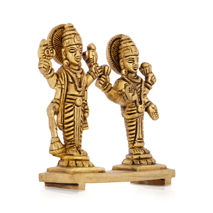 Laxmi Vishnu Murti - 3 x 2.5 Inches | Antique Brass Statue/ Vishnu Lakshmi Idol for Pooja/ 200 Gms Approx - Brass Murties