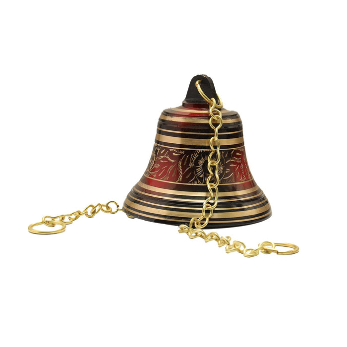 Brass Bell - Enamel - 4.1 Inches | Brass Bell Hanging/ Pooja Hanging Bell with Chain/ Hanging Bells for Mandir - Pooja Bells