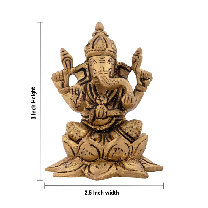 Ganesh Murti - 3 x 2.5 Inches | Antique Brass Statue/ Vinayagar Statue for Pooja/ 450 Gms Approx