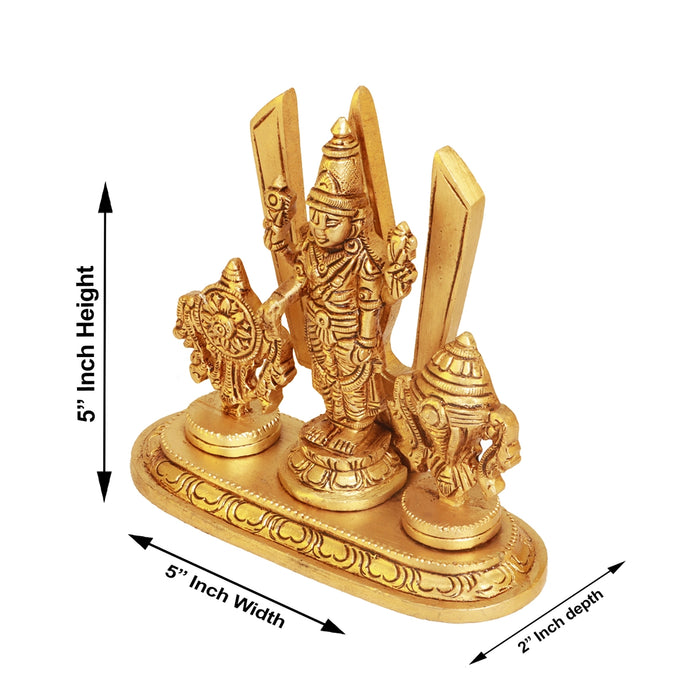Balaji Murti - 5 Inches | Balaji Statue/ Antique Brass Statue/ Namam Shank Chakra Balaji Idol for Pooja - Brass Murties