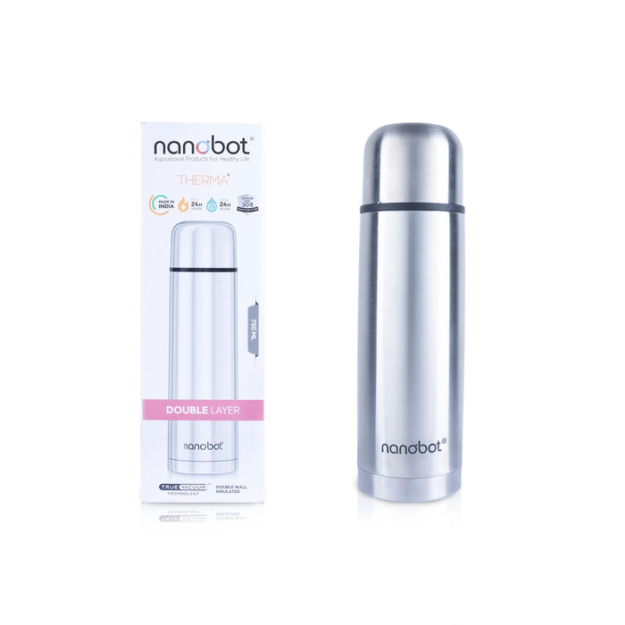 Nanobot Therma Vaccum Flask - 750 ml | 11 x 3.5 Inches/ Water Bottle/ Stainless Steel Water Bottle