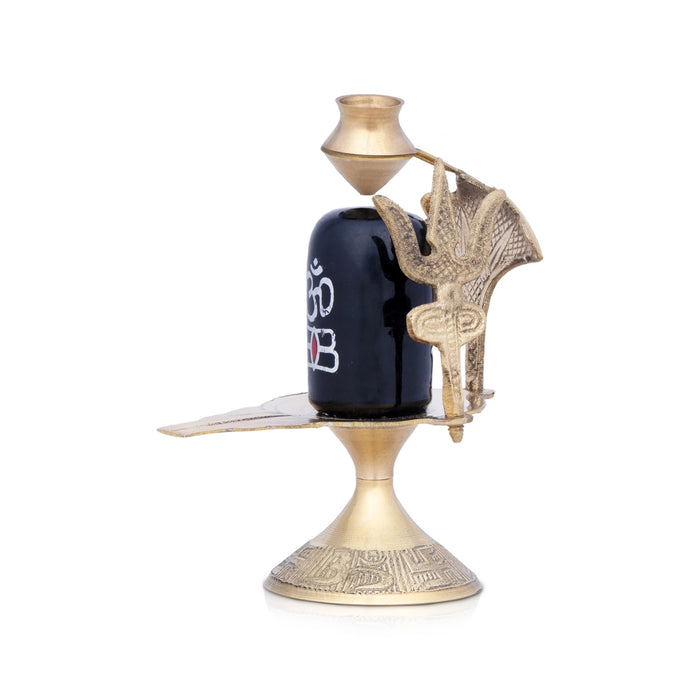 Black Shivling with Nag Dhara Pot - 4.5 Inches | Brass Idol/ Mahadev Shivling/ Shiva Lingam for Pooja - Brass Murties