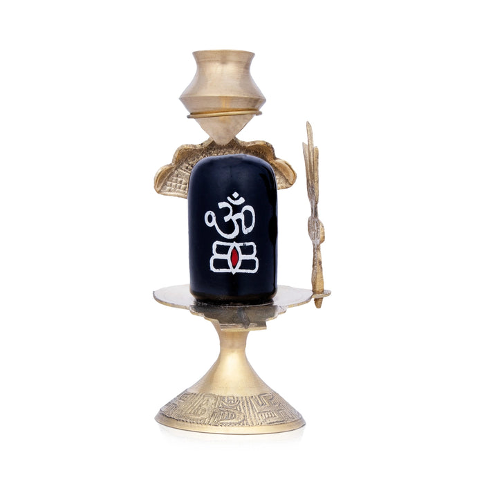 Black Shivling with Nag Dhara Pot - 5 Inches | Brass Idol/ Mahadev Shivling/ Shiva Lingam for Pooja - Brass Murties