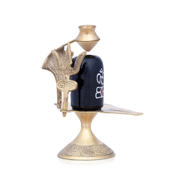 Black Shivling with Nag Dhara Pot - 5 Inches | Brass Idol/ Mahadev Shivling/ Shiva Lingam for Pooja - Brass Murties