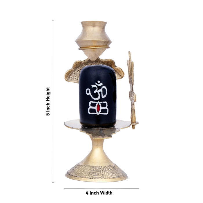 Black Shivling with Nag Dhara Pot - 5 Inches | Brass Idol/ Mahadev Shivling/ Shiva Lingam for Pooja - Brass Murties