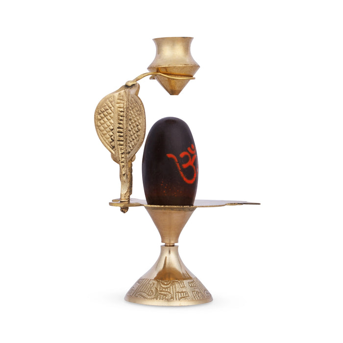 Black Shivling with Nag Dhara Pot - 5.5 Inches | Brass Idol/ Mahadev Shivling/ Shiva Lingam for Pooja - Brass Murties
