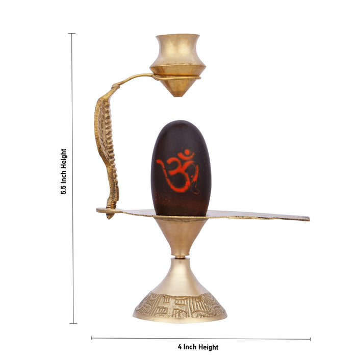 Black Shivling with Nag Dhara Pot - 5.5 Inches | Brass Idol/ Mahadev Shivling/ Shiva Lingam for Pooja - Brass Murties
