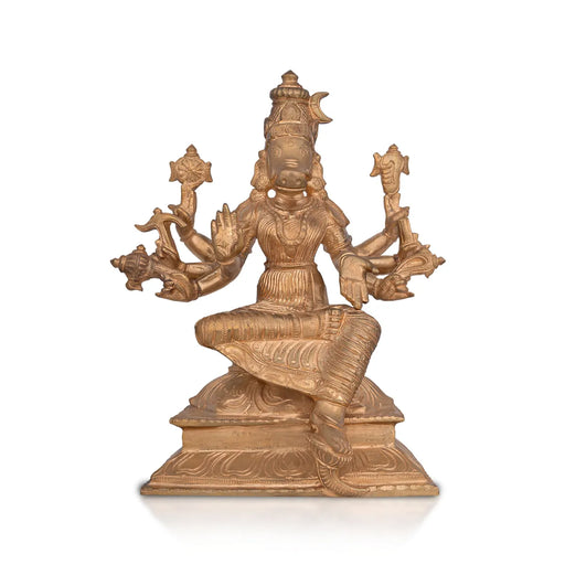 Varahi Amman Sitting on Base Murti - 9.7 x 7 Inches | Panchaloha Idol/ Varahi Amman Idol With 8 Hands for Pooja - Panchaloha Murties